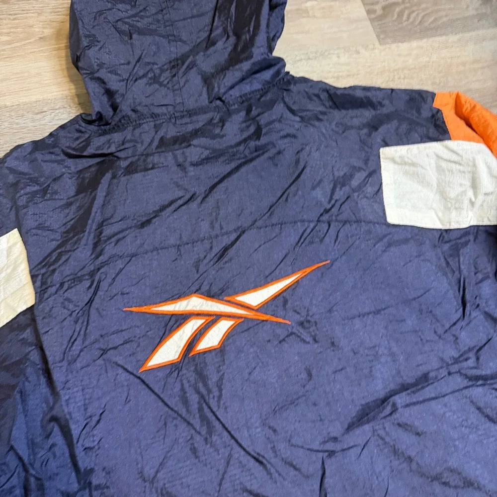 Vintage Reebok Windbreaker Mens XL Navy Orange Colorblock Anorak Hooded Jacket